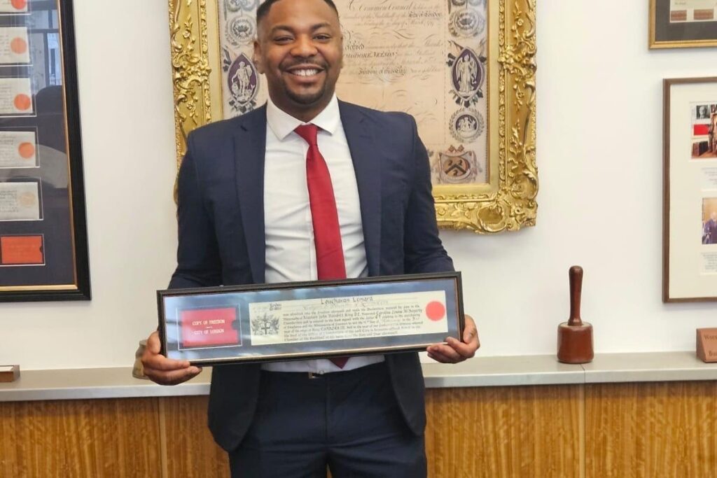 Louchavan Lemard, Freedom of the City of London Louchavan Lemard holding his Freedom of the City of London certificate